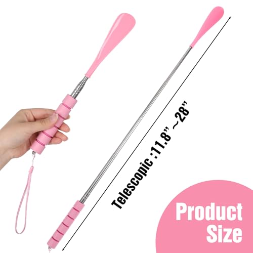 Ymapinc 2 Pack Shoe Horn Long Handle, Metal Telescopic Foldable Shoehorn - color: Black + Pink