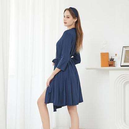 Galabloomer Maternity Robe and Receiving Blanket, Matching Mommy Labor Robe - color: Navy Blue, size: Medium