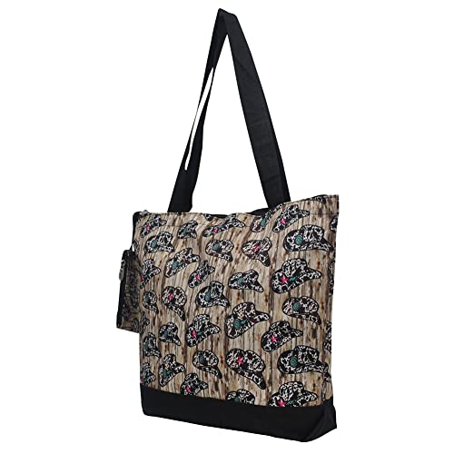 NGIL Medium Canvas Tote Bag with Coin Purse - color: Aztec Cow-black