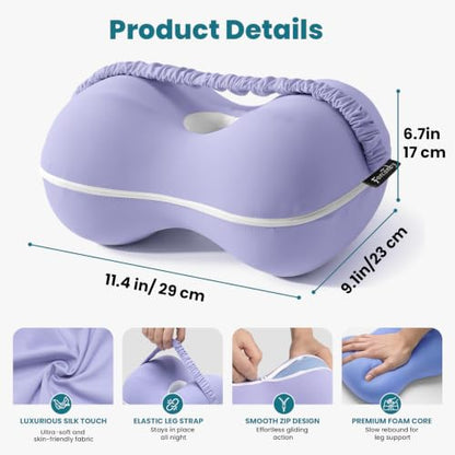 Knee Pillow for Side Sleepers - Smooth Spine Alignment Pillow, Memory Foam Knee Pillows for Back Hip Pain, Spine Aligning, Sciatica, Surgery Recovery, Pregnancy - color: Purple-regular