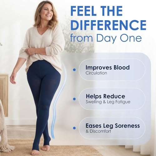 ABSOLUTE SUPPORT Compression Pantyhose 20-30mmHg, Opaque, Navy, Large - color: Navy, size: Large