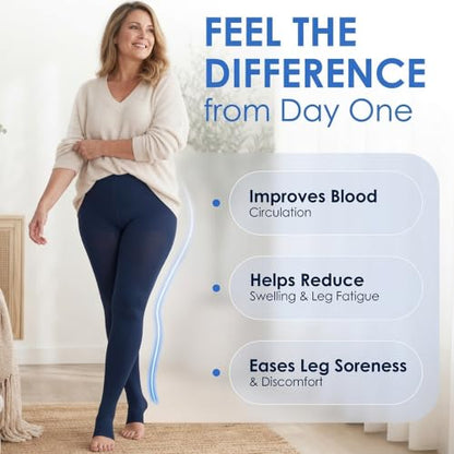 ABSOLUTE SUPPORT Compression Pantyhose 20-30mmHg, Opaque, Navy, Large - color: Navy, size: Large