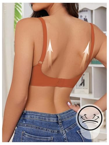 OYOANGLE Women's Maternity Nursing Bra Wireless Push Up Breastfeeding Bras - color: Burnt Orange, size: Medium
