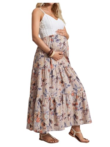 MakeMeChic Women's Maternity Ruffle Maxi Skirt - color: Khaki, size: Large