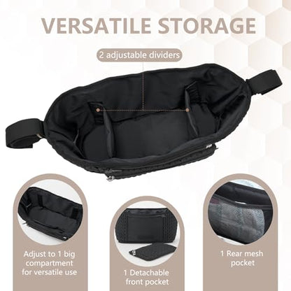 Stroller Organizer - Stylish Quilting Nylon, Universal Fit, Detachable Bag, Adjustable Multi-Storage for Baby Stroller and Pet Stroller（Black-A - color: Black