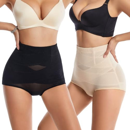 Womens Tummy Control Shapewear, High Waist Butt Lifter Panties - color: Black+beige, size: X-Large