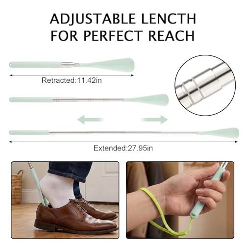 Telescoping Shoehorn Handle Retractable Telescopic Shoehorn Foldable Shoehorn Shoe Puller Adjustable Shoe Aids - color: Green