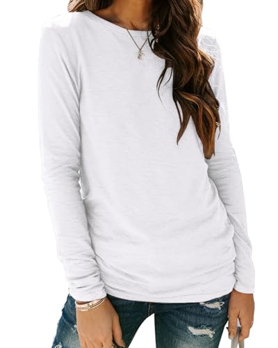 Sherosa Womens T-Shirts Long Sleeve Crew Neck Shirts Basic Tee Tops Blouse - color: A White, size: Large