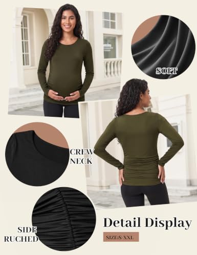 Happy.angel Women's Maternity Long Sleeve Shirts,Side Ruched Pregnancy Tops - color: Navy, size: Medium