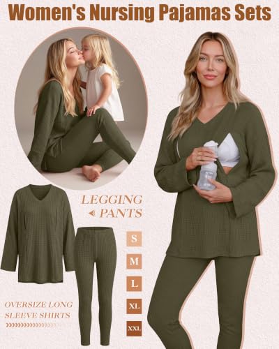 Neer 2 Pcs Maternity Nursing Pajamas Set Oversize - color: Army Green, size: X-Large