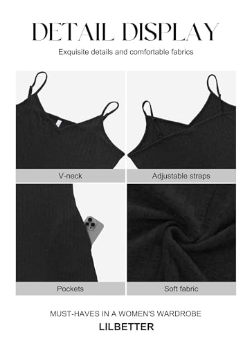 LILBETTER Women's Summer Maxi Dress Casual Flowy Spaghetti Strap Beach Long Dresses with Pockets - color: Black, size: XX-Large