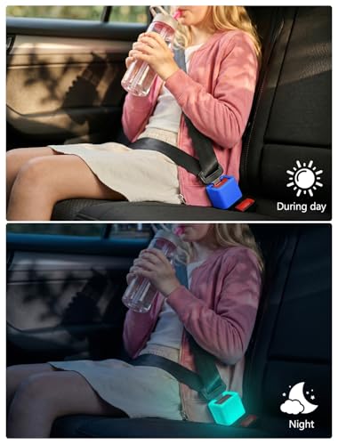 Glow In The Dark Seat Belt Buckle Holder, 2 Pack Silicone Universal - color: Blue