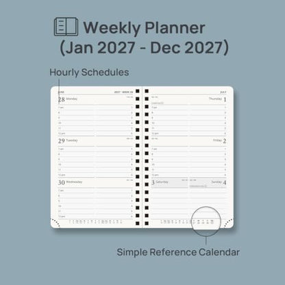 POPRUN 2027 Pocket Calendar, 4" x 6.25", Small Planner Weekly and Monthly - color: Pacific Green, size: Small 4" x 6.25", style: Calendar Year 2027