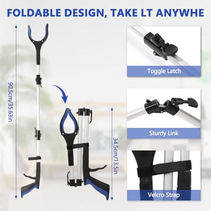 2-Pack Grabber Reacher Tool, 36" Foldable Trash Picker Upper - color: Blue