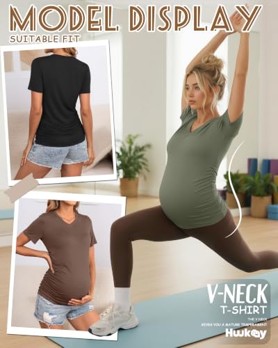 Huukeay 4 Pack Women's Maternity Shirts Pregnancy Top - color: Black, White, Coffee, Army Green, size: Medium
