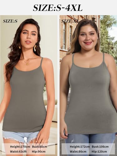 Womens Tank Tops Adjustable Strap Camisole with Built in Padded Bra Vest Sleeveless Layer Top 1/2/3 Packs - color: Dark Grey, size: Small