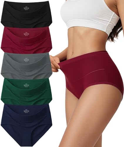 Vevmon Cotton Underwear for Women High Waisted Soft Ladies Panties 5 Pack - color: A-5 Pack 5 Colors, size: X-Large