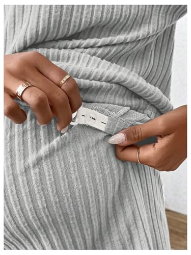MakeMeChic Women's Maternity 2 Piece Sets Ribbed Shirt and Biker Shorts - color: Light Grey, size: X-Small