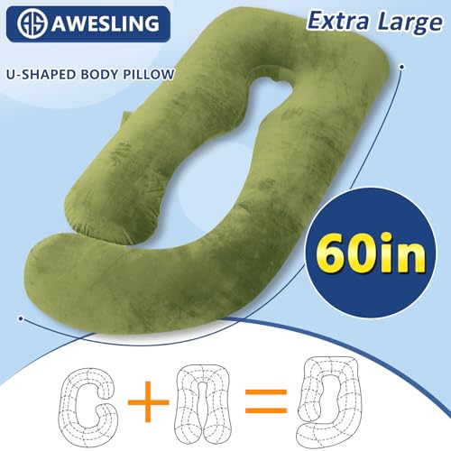 Shredded Memory Foam U Shaped Pregnancy Pillow with Cover - color: Green