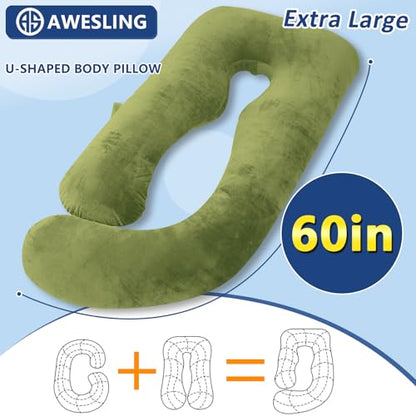 Shredded Memory Foam U Shaped Pregnancy Pillow with Cover - color: Green