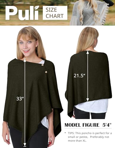 PULI Women's Versatile Knit Shawl Poncho Sweater Button Scarf - color: Dark Army Green