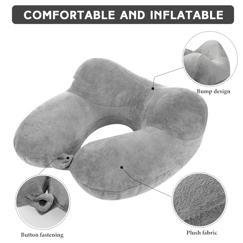 Sintuff 2 Inflatable Neck Pillow Airplane Travel, Light Gray and Sky Blue - color: Light Gray and Sky Blue