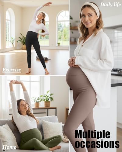 3 Pack Women's Maternity Lounge Pants - color: Black, Army Green, Brown, size: Small