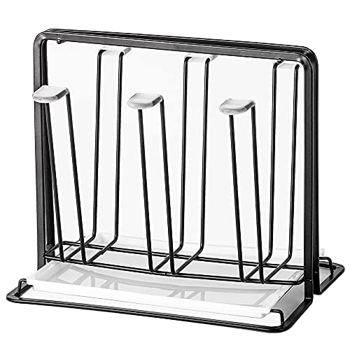 Metal Cup Drying Rack with 6 Hooks Bottle Drying Rack with Drain Tray - color: Black