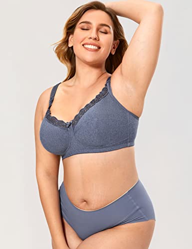 Gratlin Women's Plus Size Cotton Nursing Bra Wireless Breastfeeding Maternity Bras - color: Blue Marl, size: 34E