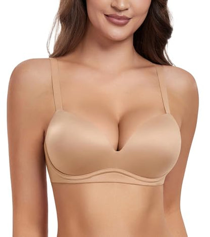 HACI Women's Push Up Padded Plunge Seamless Everyday Bra - color: Beige, size: 38D