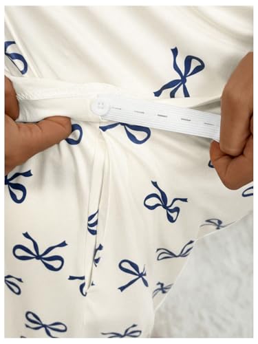 WDIRARA Women's 2 Piece Maternity Lounge Sets Bow Print Long Sleeve Sleepwear Pants Pajama Sets