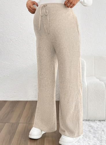 BLENCOT Maternity Pants Casual Stretchy Wide Leg Pregnancy Trousers - color: Apricot, size: Small