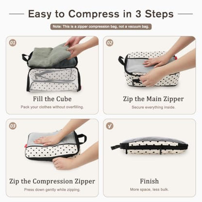 U+U 4 Set Compression Packing Cubes, Travel Organizers (Polka Dot) - color: Polka Dot-02, size: 4 Set