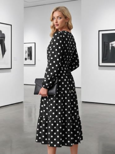 GRECERELLE Casual Fall Dresses for Women Long Sleeve Wedding Guest Dresses - color: Pd White Black, size: Small