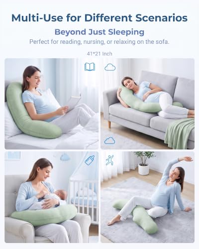 YZ HOME Cooling J Shaped Pregnancy Pillow, Removable Cover - color: J Shaped-green