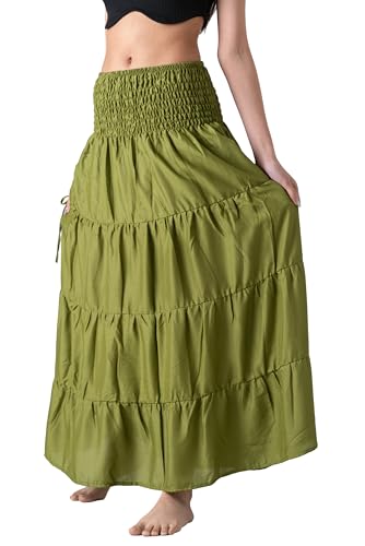 Long Skirts Tiered Maxi Boho Skirt - color: Green Leaf, size: Small-Medium
