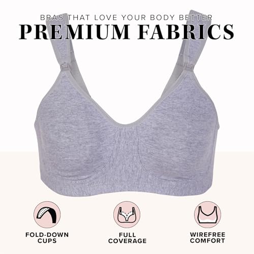 LEADING LADY, Vivien, Wireless Nursing Bra, Cushioned Straps, Unlined Fold-Down Cups, One Hand Nursing Clasps, 36B-42DD - color: Heather Gray, size: 38DD