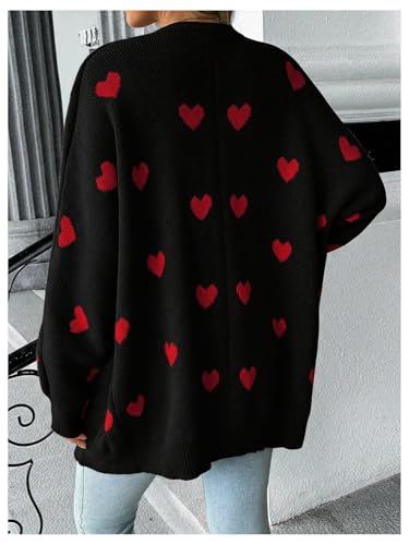 MakeMeChic Women's Maternity Heart Sweater Cardigan Fall Winter Clothes - color: Black and Red, size: Small