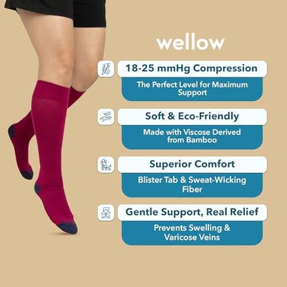 Wellow Knee High Compression Socks for Men & Women, 18–25 mmHg - color: Artichoke Toe - Front Runner, size: Medium
