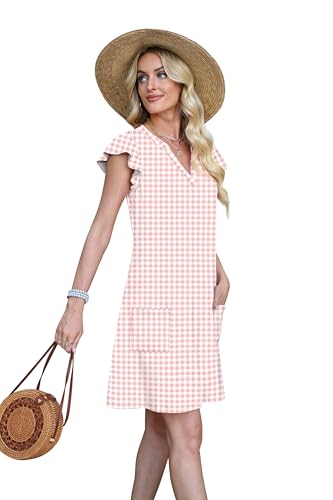 OFEEFAN Spring Summer Dresses for Women 2026 Casual Ruffle Sleeve V Neck Loose Swing Sundresses with Pockets Plain/Print - color: Print 02, size: Medium