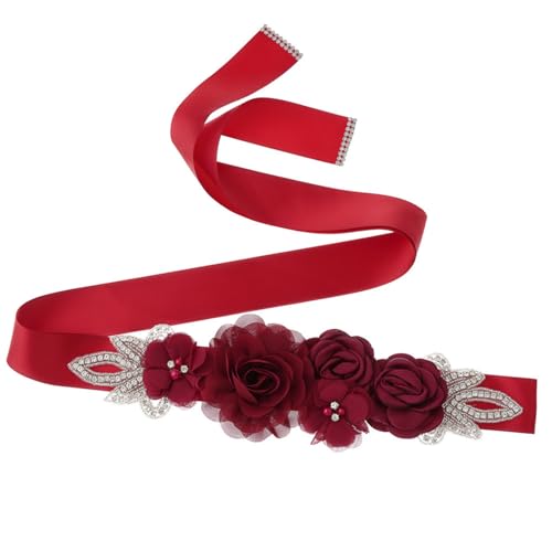 AISWI Maternity Sash Belt with Flowers Pearls Rhinestone - color: 01. Burgundy