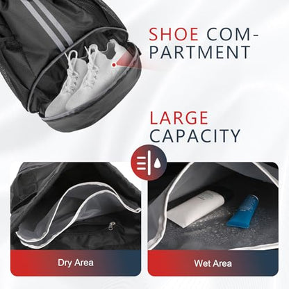 PinCute Gym Bag Drawstring Backpack for Sports, Swim, Workout, Black - color: Black