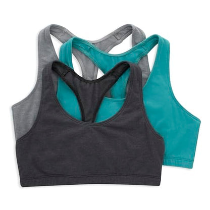 Hanes Women's Racerback Cotton T-Back Bralette (3 Pack) - color: Concrete Heather/Isle Green/Moonlite Heather, size: X-Large