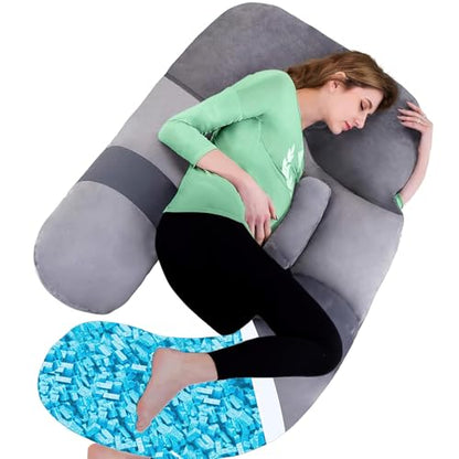 Shredded Memory Foam U Shaped Pregnancy Pillow with Cover - color: Gray
