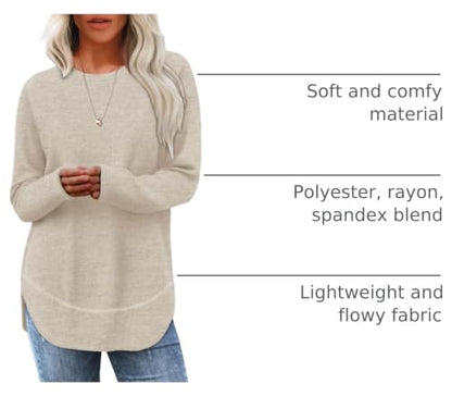 Sampeel Long Sleeve Shirts for Women Tunic Tops Loose Fit Dressy Crew Neck Pullover Sweaters 2026 - color: Apricot, size: Medium