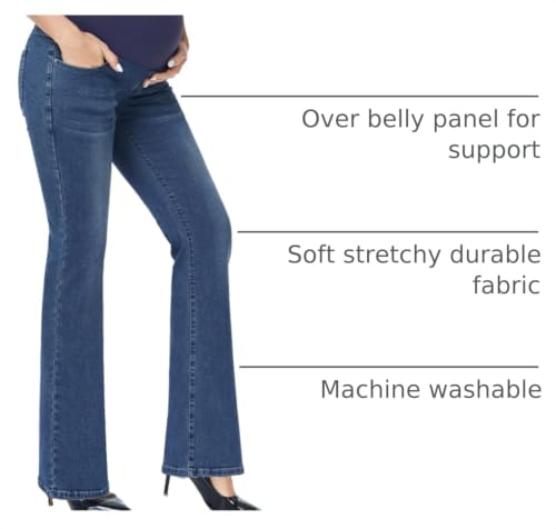 GLAMIX Women's Stretch Maternity Bootcut Jeans with Pockets Over The Belly Bell Bottoms Flare Denim Pants Pregnancy Clothes - color: Navy Blue, size: XX-Large