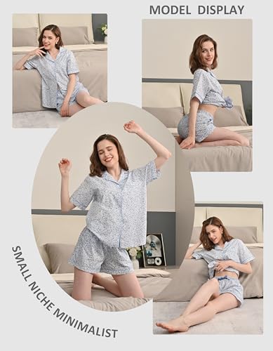 NAP BOUND 100% Cotton Pajamas Set for Women 2 Piece PJs Set - color: Blue Daisy Print, size: X-Small