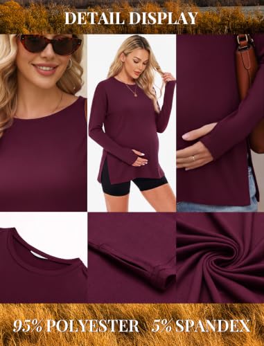 3 Pack Women Maternity Shirts Long Sleeve Pregnancy Tops with Thumb Hole - color: Black/Dark Red/Army Green, size: Medium