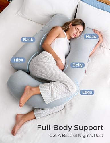 Momcozy Pregnancy Pillow for Sleeping - U Shaped Full Body Maternity Pillow - color: Grey- Cooling Fabric