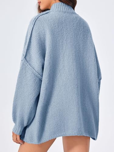 Saodimallsu Womens Oversized Cardigans Long Lantern Sleeve Button Down Chunky Knit Loose Fall Sweater Coats - color: Blue, size: Small